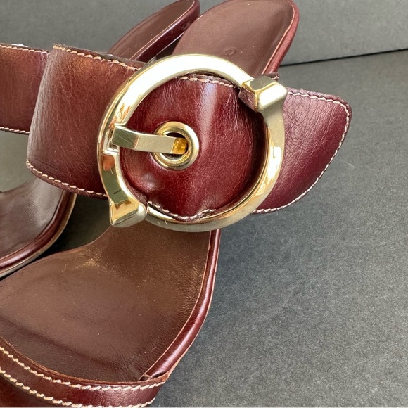 GUCCI High Heels Open Toe Sandals Shoes Maroon Merlot Leather Horsebit Buckle 8 - Picture 4 of 15